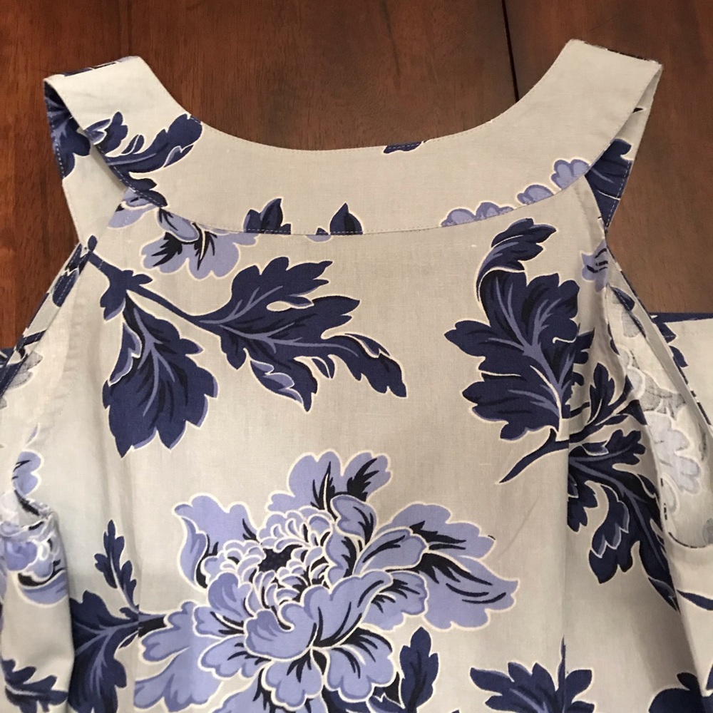 Ann Taylor LOFT Linen Gray and Blue Floral Dress 6